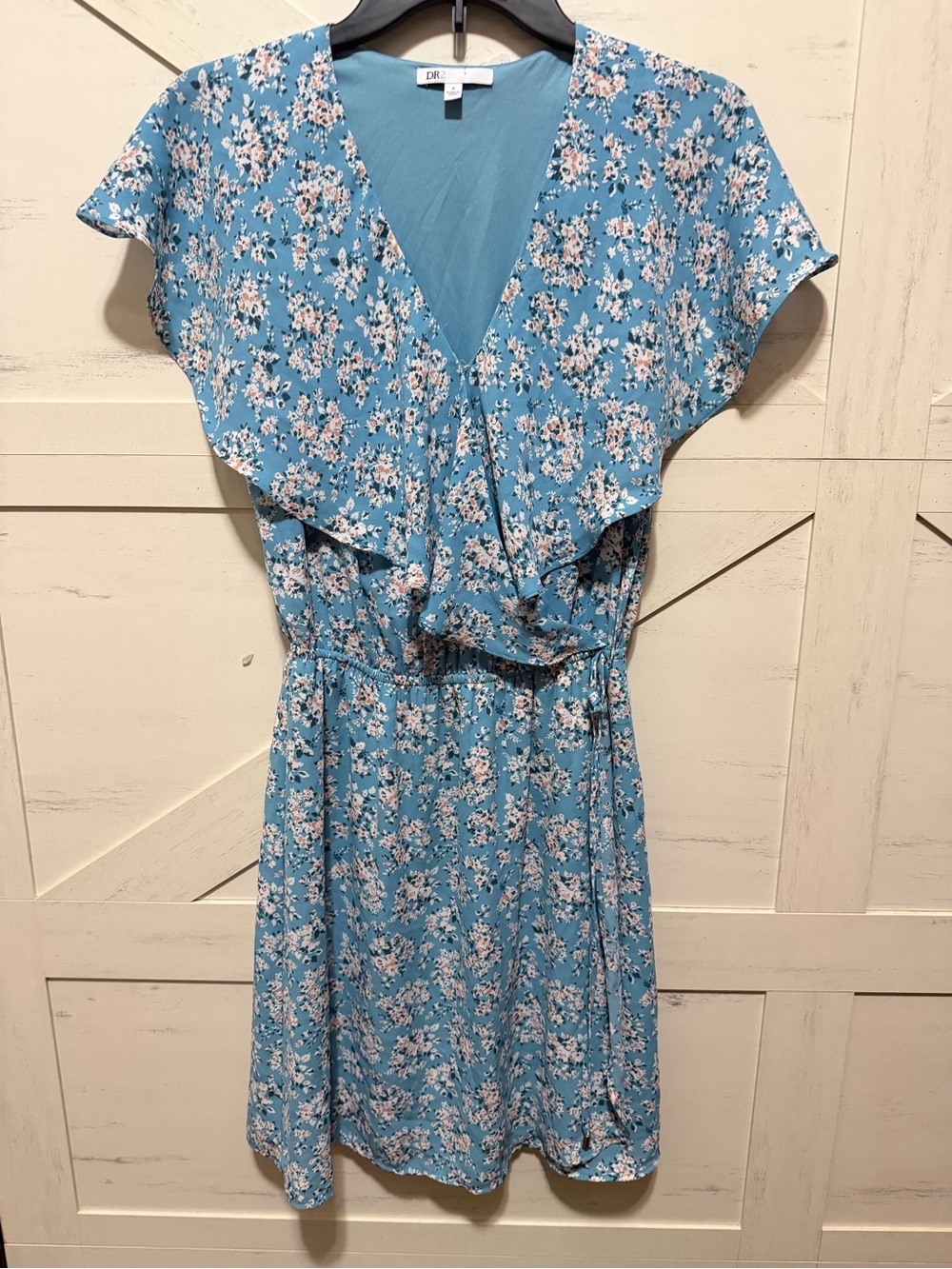 DR2 Blue Floral Surplice Mini Dress